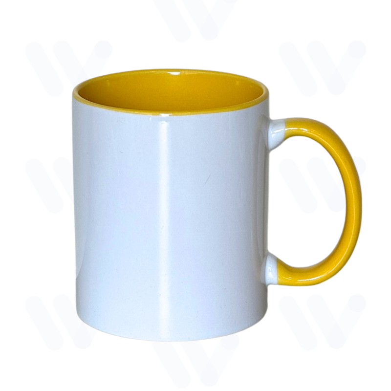 Caneca Branca para Sublimação com Alça e Interior Amarelo