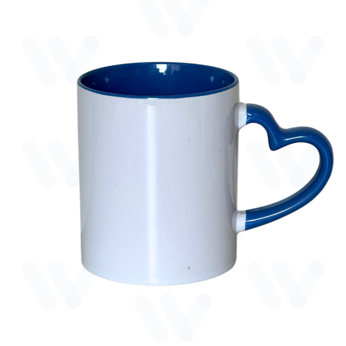 Caneca Love alça de coração Branca para Sublimação com Alça e Interior Azul