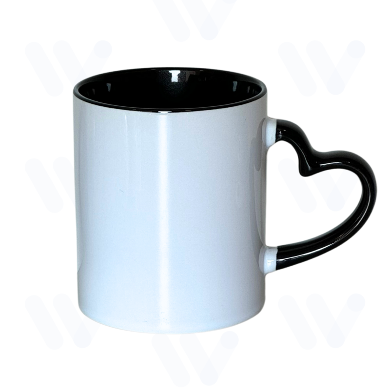 Caneca Love alça de coração Branca para Sublimação com Alça e Interior Preta