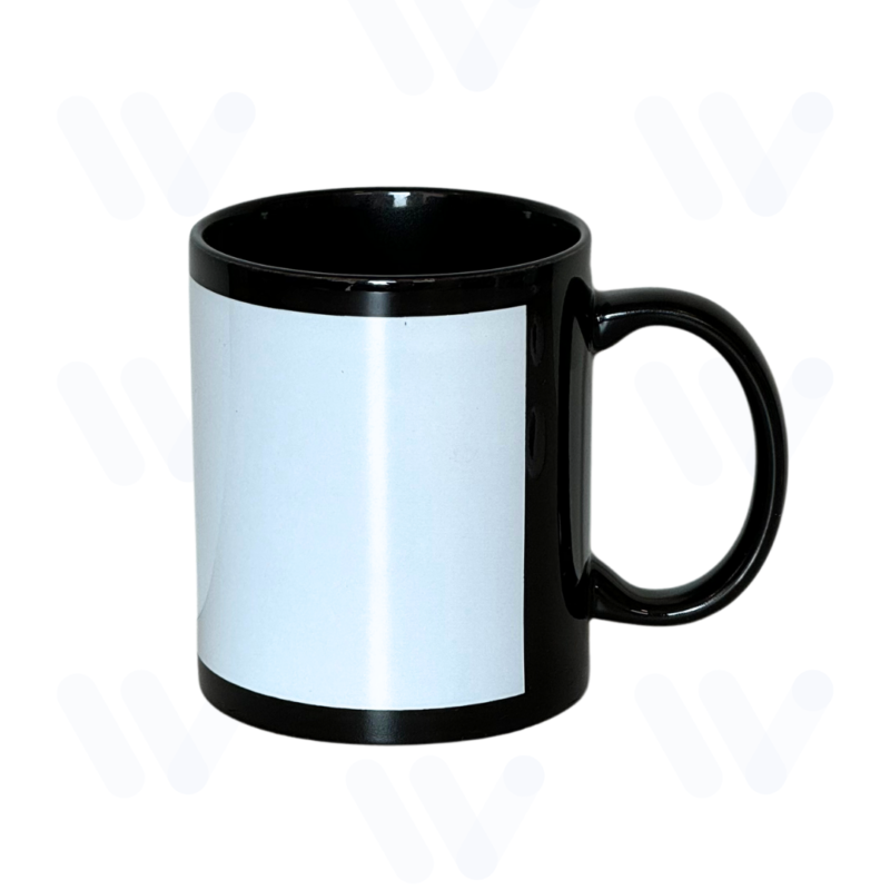 Caneca de Cerâmica Preta com Tarja Branca