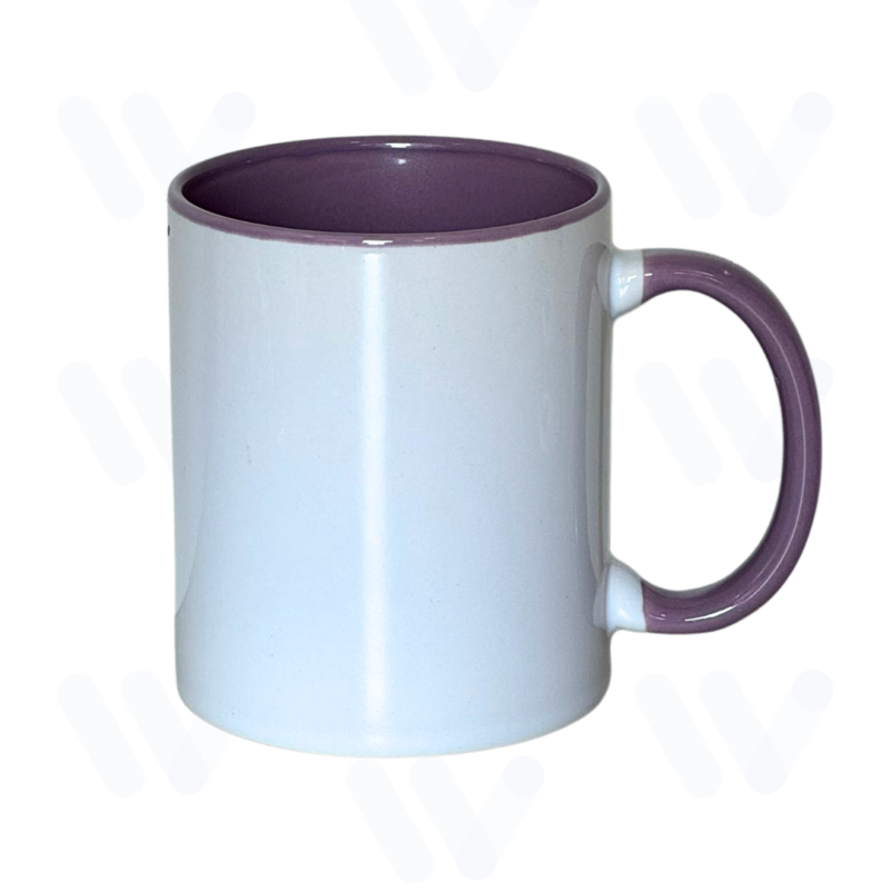 Caneca Branca para Sublimação com Alça e Interior Roxo