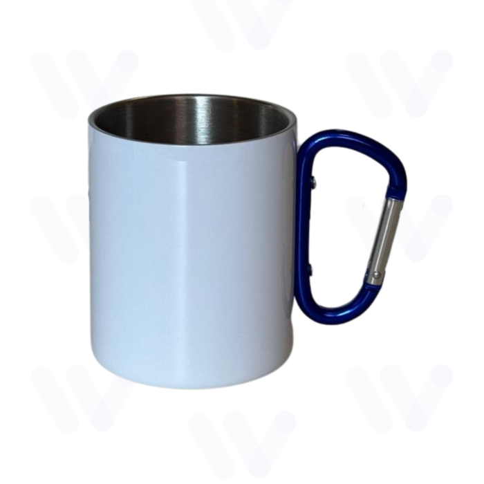 Caneca aço inox alça mosquetão AZUL
